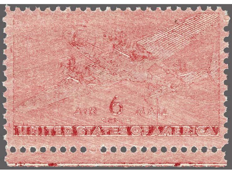 Air Mail, 6 cents carmine with variety faded and smudged print, very fine unmounted mint