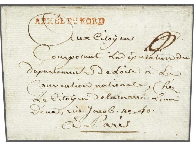 ARMÉE&nbsp;DU&nbsp;NORD&nbsp;in red (40x3 mm) on letter from Ezindiek (IJzendijke) 7 vendémiaire 3eme année (28 Sept. 1794) t