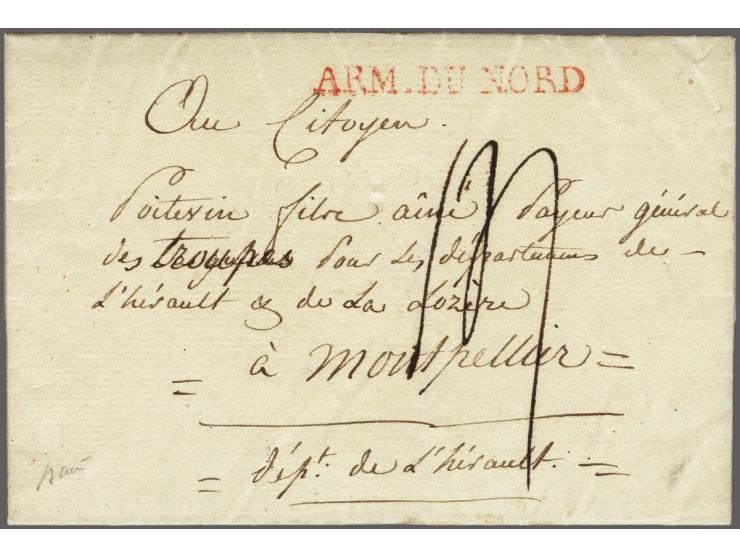 ARM.DU&nbsp;NORD in red on letter Ardenburg le 28 Thermidor 2ieme année (15 august 1794) to Montpellier, postage 14 déc., onl