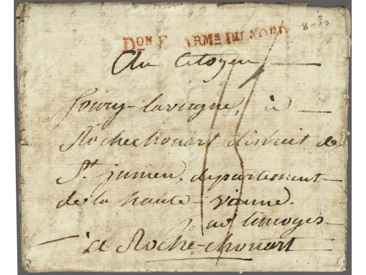 Don E ARMs DU&nbsp;NORD in red on a soldiers letter from Hamrijk le 4 Messidor 3ieme an (22 June 1795) to Rochechouart, posta