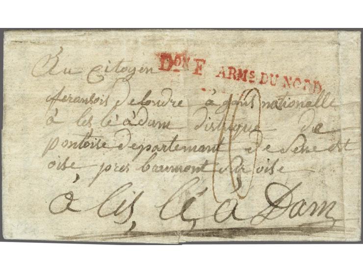 Don F ARMs DU&nbsp;NORD&nbsp;in red on soldiers letter de Boorne 29 vantause l'an 3ieme (19 March 1795) to l'Isle a Dam, post