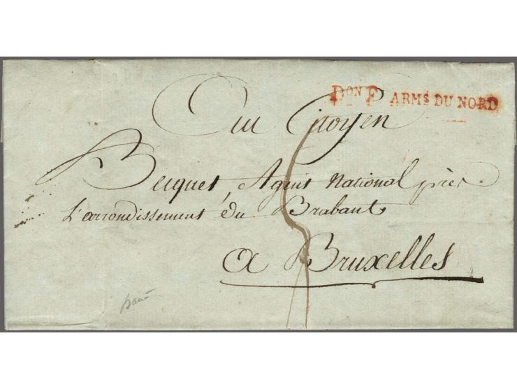 Don F ARMs du Nord in red on letter Utrecht le 16 Pluviose 3e année (19 May 1795) to Bruxelles, postage 8 sols, very fine