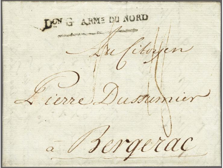 Don G ARMs DU&nbsp;NORD&nbsp;in black on letter from Rotterdam 19 Maij 1795 to Bergerac, postage 18 sous, very fine