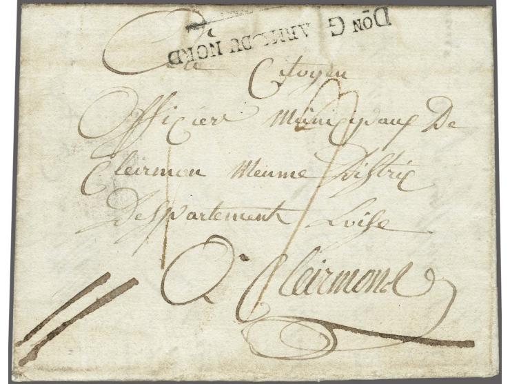 Don G ARMs DU&nbsp;NORD&nbsp;in black on letter Puijfijk 11 frimaire an 3 (1 December 1794) to Clairmont, postage 9 sous, cer