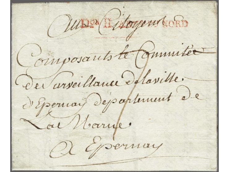 Don H ARMs DU&nbsp;NORD in red on letter from Groot Zunder le 5 Nivose l'an 3ieme (25 December 1794)&nbsp;to Épernay, postage