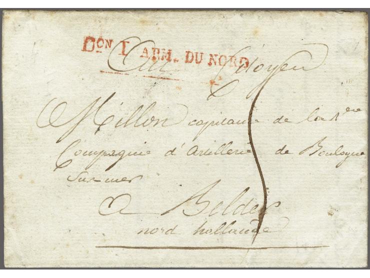 Don I ARM. DU&nbsp;NORD in red on letter Bois le Duc 21 Ventose 3e Année (10 March 1795) to Den Helder, postage 5 sous, only 