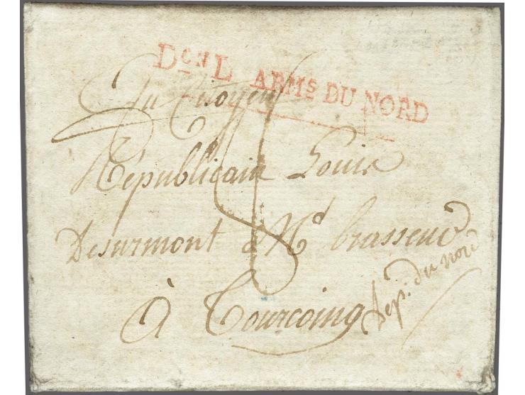 Don L ARMs DU&nbsp;NORD&nbsp;in red on letter from Amsterdam 23 Ventose 3e année (22 August 1795) to Tourcoing, postage 8 sou