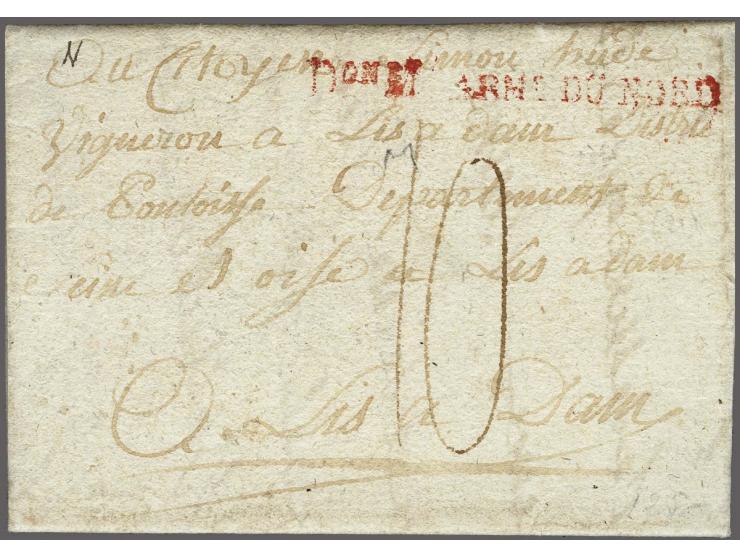 Don M ARMs DU&nbsp;NORD in red on letter from la Haye 29 Messidor 3ieme année (17 July 1795) to l'Isle a Dam, postage 10 sous