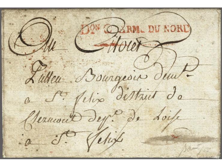 Don O ARM- DU&nbsp;NORD in red on letter from Breda le 20 priairal an 3e (8 June 1795) to St. Felix, postage 7 sous, fine (to