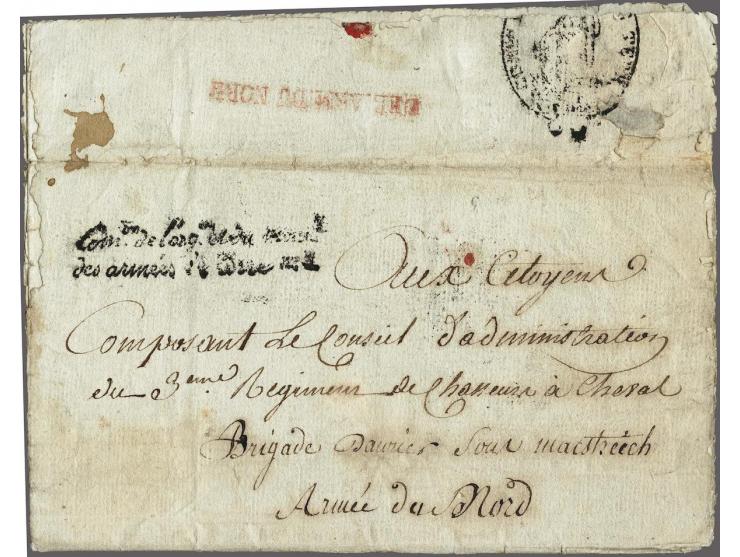 DÉB. ARM. DU NORD in red at reverse on letter (preprinted Bureau du control des Troupes) from Paris le 10 Frimaire an 3me (30