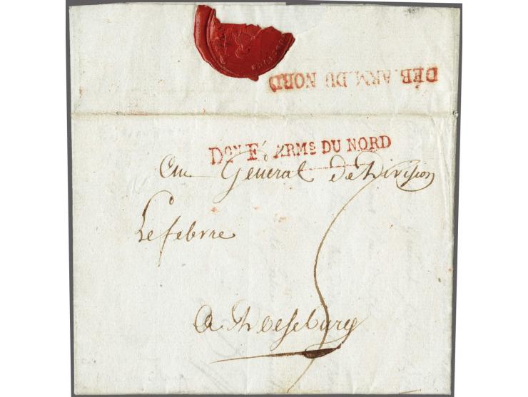 DÉB. ARM. DU&nbsp;NORD in red at reverse on a letter au quartier Général à Deventer le 12 Ventose 3e année (2 March 1795) wit