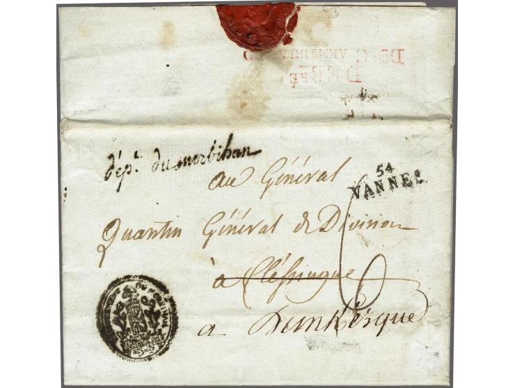 DEBsé/ Don C ARMs DU&nbsp;NORD in red at reverse of a letter from Vannes (departure marking 54/ VANNES) 24 fructidor an 4 (10