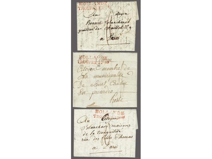 HOLLANDE(.)/ TROUPES(.) Foises in red, type 1 with dots on letter La Haye-Paris 20 December 1794 and 2 type 2 without dots on