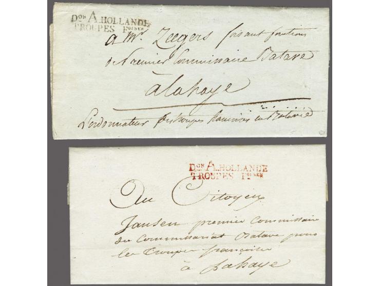 Don A HOLLANDE/ TROUPES&nbsp;Foises in black and in red on 2 postage free service letters, Breda-La Haye 15 April 1803 and Be