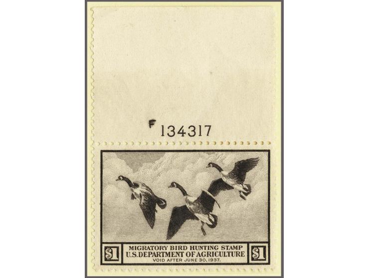 Canada Geese 1 dollar brown black (6x) all with sheet margin different plate numbers in different positions, all very fine un