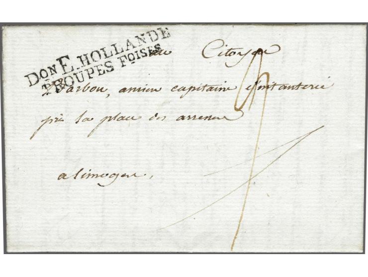 Don E HOLLANDE/ TROUPES&nbsp;Foises in black on letter from Nurnberg le 26 Pluviose an 9 to Limoges, postage 9 déc., use Don 