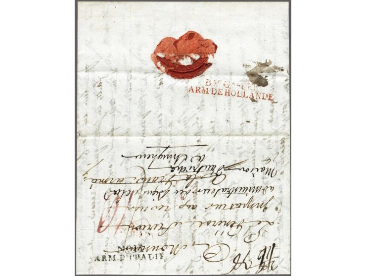 Bau gal DÉB/ ARM. DE&nbsp;HOLLANDE in red at reverse of a letter from Padova (Italy) 11 January with No.11/ ARM. D'ITALIE in 