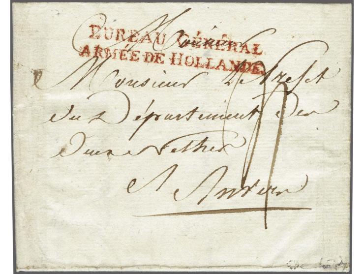 BUREAU&nbsp;GÉNÉRAL./ ARMÉE&nbsp;DE&nbsp;HOLLANDE in red on letter from Haarlem le 27 fevrier 1806 to Anvers, postage 4 sous,