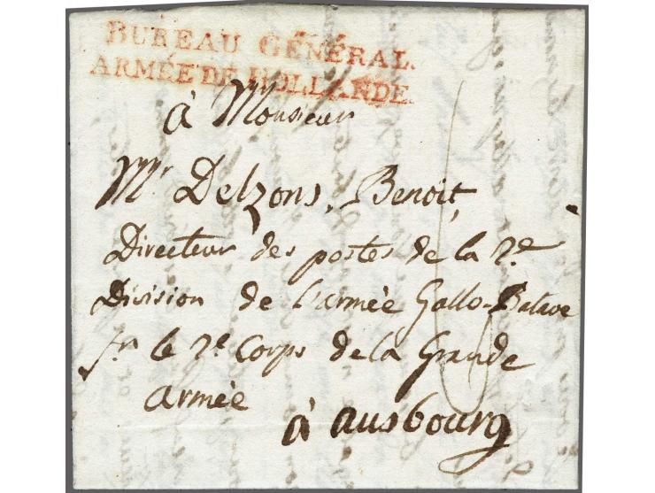 BUREAU GÉNÉRAL/ ARMÉE DE HOLLANDE in red on letter, preprinted Armée Française en Batavie from Utrecht 15 Brumaire an 14 (6 B