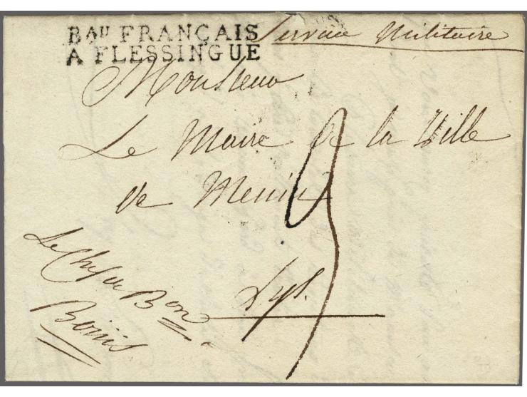 Bau FRANCAIS/ A FLESSINGUE on letter service militaire (preprinted Le Chef du 1er Bataillon Colonial) from Flessingue le 8 7b