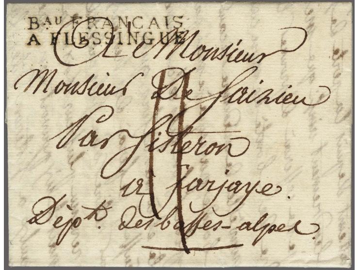 Bau FRANCAIS/ A&nbsp;FLESSINGUE in black on letter Dugueselin le 25 mai 1808 ..flessingue to Jarjaye, postage 11 déc., very f