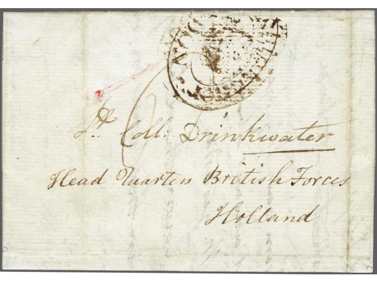 SHIP&nbsp;LETTER&nbsp;LONDON&nbsp;with crown from Minto (near Jedburg, Scotland) 16 Sept. 1799 to Lt. Col. Drinkwater Head Qu