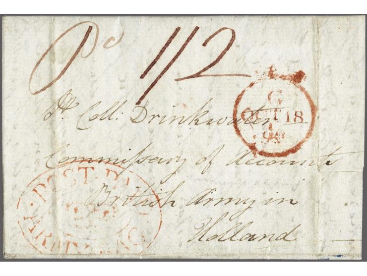 POST PAID&nbsp;crown ARMY&nbsp;BAG in red oval on letter from Monteviot (Jedburg, Scotland) to Lt. Col. Drinkwater British ar