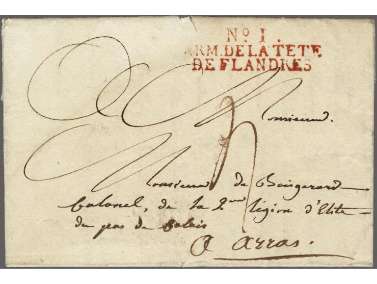 No1/ ARM.DE&nbsp;LA&nbsp;TETE/ DE&nbsp;FLANDRES in red on letter from d'Hoofplaat le 4 8bre 1809 (4 October 1809) to Arras, p