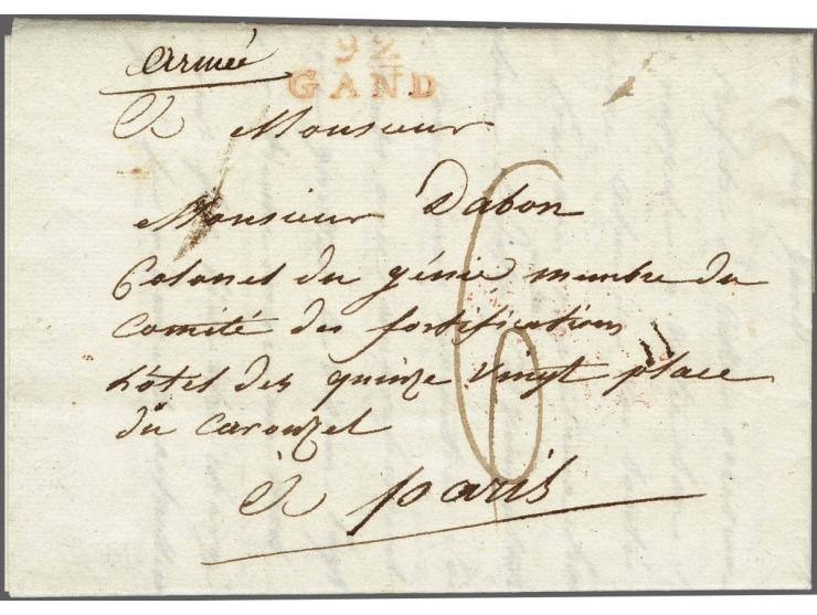 Letter from a serviceman from Terneuzen 20 7bre 1809, written armée, via Ghent (red 92 GAND) to Paris, postage 6 déc., intere