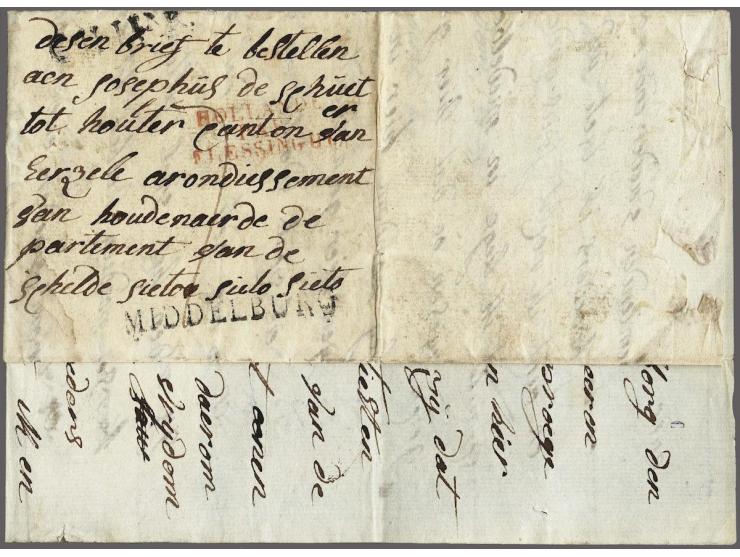 Censor marking c on a letter from Middelburg (with French treaty handstamps MIDDELBURG and C.H.1er.R in black) to Houter (Oud