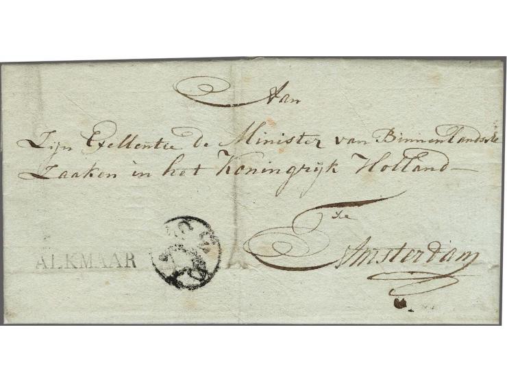 ALKMAAR&nbsp;on 3 domestic letters 1810-1811 to Amsterdam (3 stuiver arrival marking) and 2 to Haarlem, 12 letters known, all