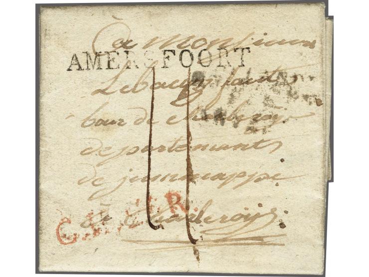 AMERSFOORT and C.H.2e.R. (red) on complete letter to Charleroi 10 aout 1810, transit stamp, weak HOLLANDE/ PAR/ ANVERS, posta