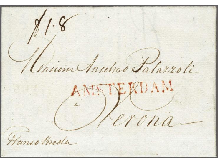 AMSTERDAM on complete letter to Verona 14 Marzo 1810, prepaid postage 5 st., written Franco Breda, and in Verona, L1.8 to be 