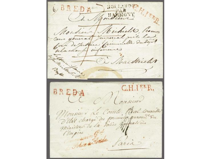 BREDA&nbsp;and C.H.1erR. both in red on 2 letters to Maestricht 30 juillet 1810 (complete letter) with transit HOLLANDE/ PAR/