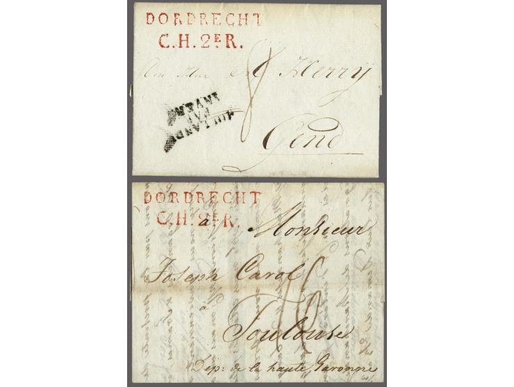 DORDRECHT&nbsp;and C.H.2eR., alle in red on 2 complete letters to Gend 20 9bre 1809 (November), transit HOLLANDE/ PAR/ ANVERS