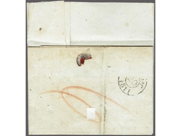 LA&nbsp;HAYE (black) and P.P. (red) on complete letter to Paris, prepaid postage 10 st., only known combination with P.P., ve