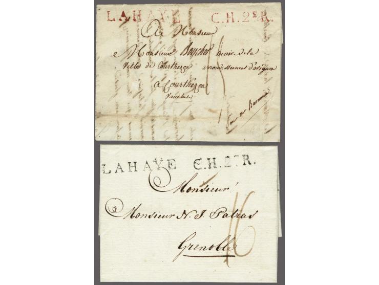 LA&nbsp;HAYE and C.H.2eR. both in red on letter to Courtézon 21 9bre 1810 (21 November), postage 15 déc., both in black on le