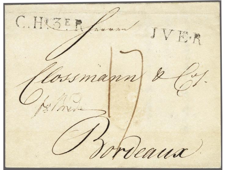 JVER (printing error, without first E) and C.H.3eR., both in black on date letter without content to Bordeaux le 20 novbre 18