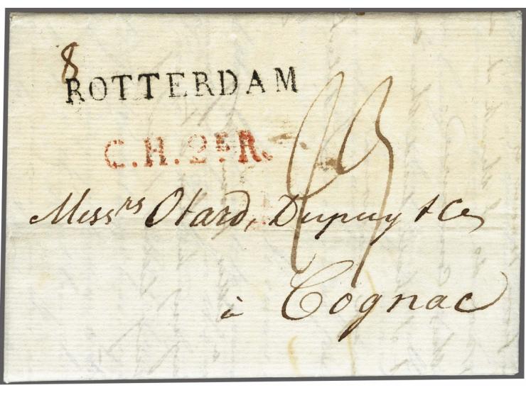 ROTTERDAM (black) and C.H.2eR. (red) on letter, smuggled from England, November 7th 1809 (without town name) by fisherman to 