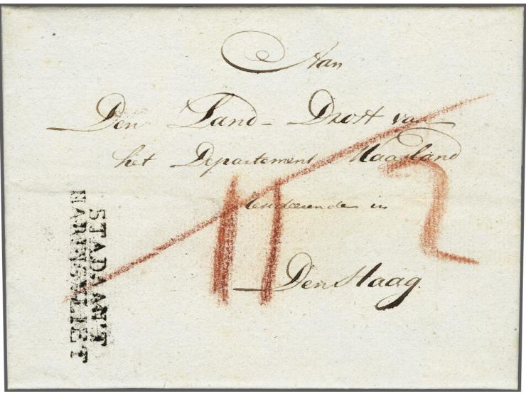 STAD AAN 'T/ HARINGVLIET on letter to Den Haag 8 sprokkelmaand 1810 (February), postage 4 stuiver (II+2), only known letter a