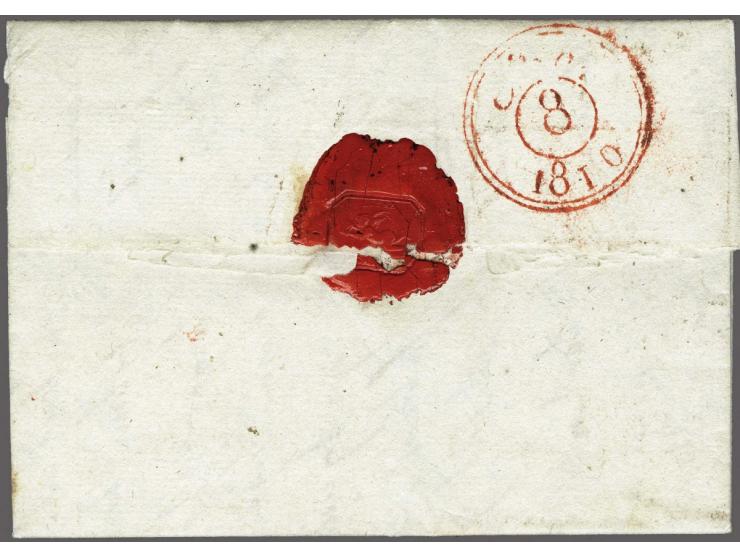 WOERDEN and C.H.2eR. on letter to Paris 28 avril 1810, postage 12 déc., only known letter with combination Rayon mark, extrem