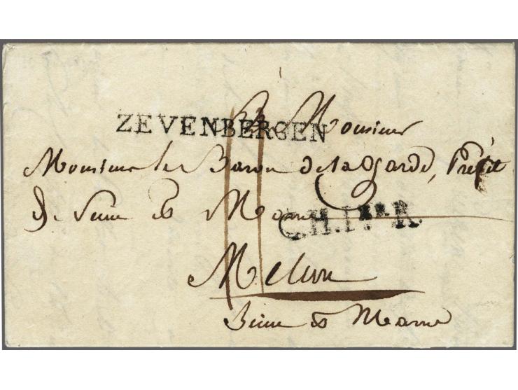 ZEVENBERGE N&nbsp;and C.H.1eR. on letter (preprinted Armée 12e régiment d'ínfanterie légère) from Willemstad to Melun 10 fevr