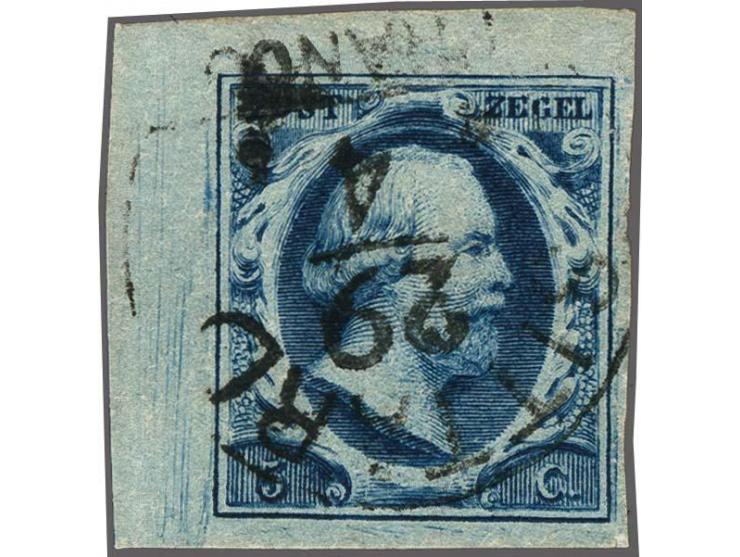 5 cent donkerblauw plaat III pos. 26 met hoekvelrand en Sittard C (Ey 100), pracht ex.