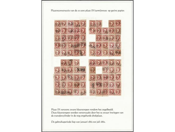 Gedeeltelijke plaatreconstructie van de 10 cent karmijnroze plaat IX, totaal 97 ex. w.b. 2 paartjes in mooie kwaliteit