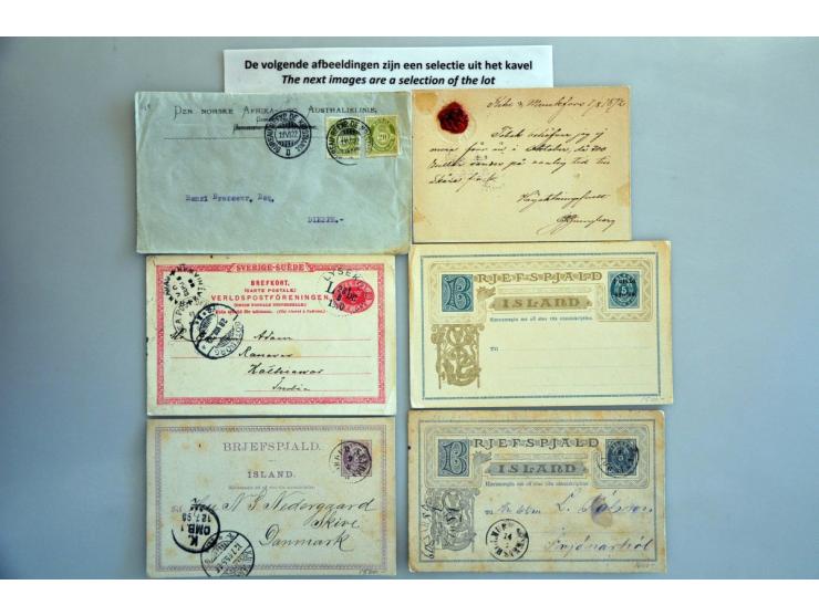 about 50 covers/postal stationery with postcards Iceland (a.o. 5 aur with 1 Gildi '02 - '03) and Sweden (postcard 12 ore, use