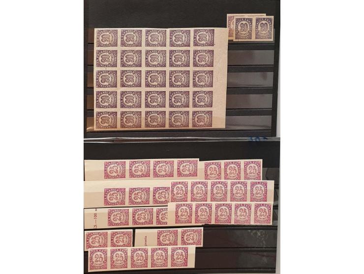 1938 numeral definitives, imperf, (*) as issued, in sheet parts and strips (1270x) on stockcards