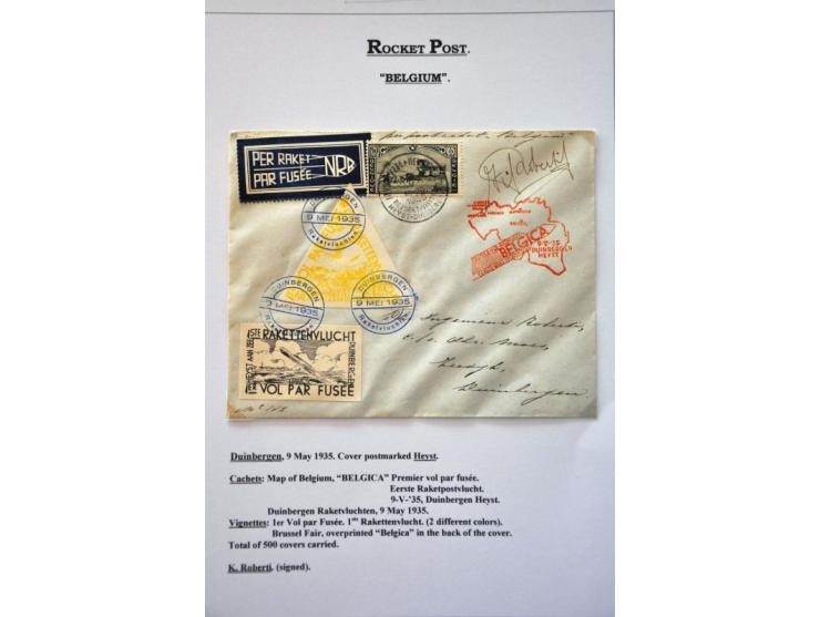 Rocket Mail (approx. 110 ex.) including Roberti, De Bruin and better pre-war covers (Sikkim, Australia, Italy, Belgium, Franc