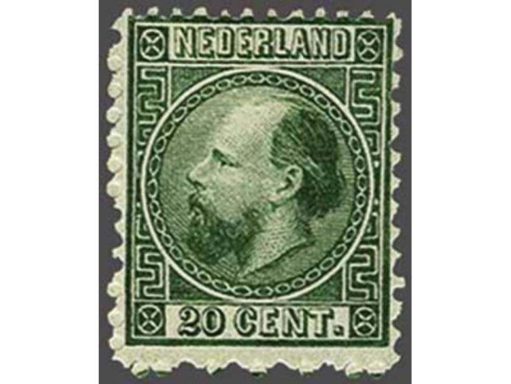 20 cent donkergroen type I tanding 12¾ x 11¼, pracht ex. met certificaat Vleeming 2020, cat.w. 1375