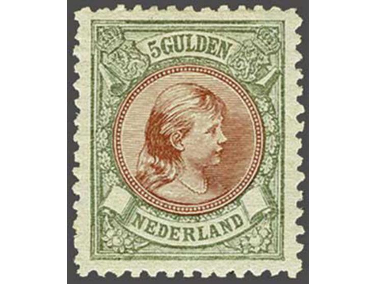 5 gulden bronsgroen en roodbruin, mooi gecentreerd pracht ex., cat.w. 1000