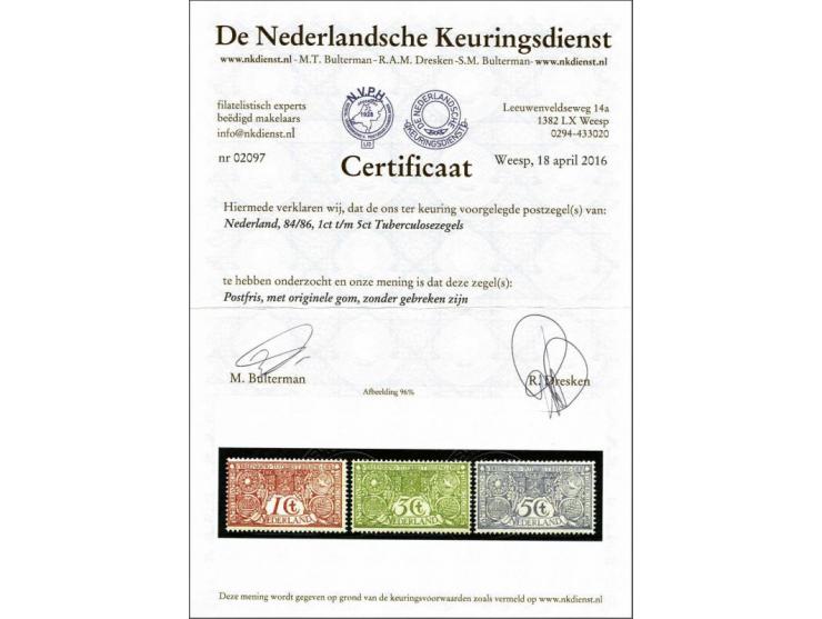 Tuberculose 1 t/m 5 cent met certificaat NKD 2016, cat.w. 700